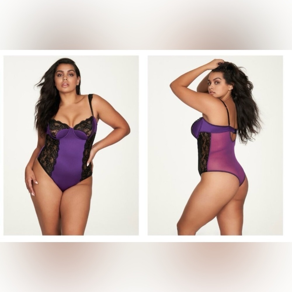 NWT Fredericks of Hollywood Purple llana Underwire Lace Teddy Bodysuit